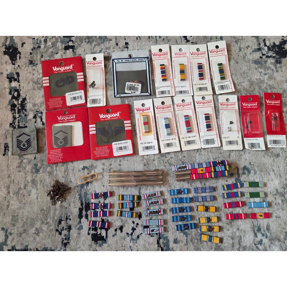 Huge Air Force Militaria Lot -Vanguard NOS Ribbons, E-7 Patches, Wings & Devices